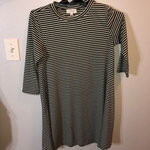 Green and White Striped Long Sleeve T shirt Dress